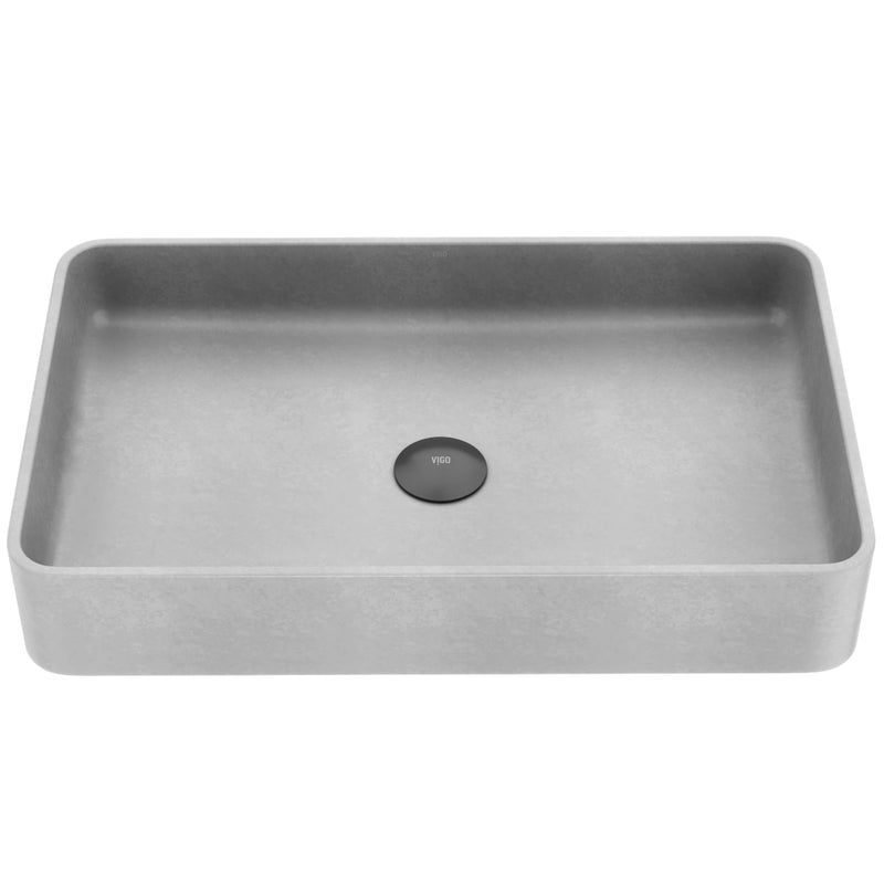VIGO Basilica Gothic ConcretoStone 23x14-in Deep Grey Bathroom Sink/Basin with Rectangular Vessel L9