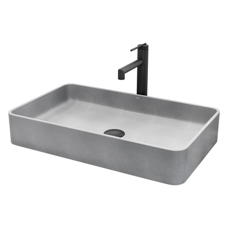 VIGO Basilica Gothic ConcretoStone Grey Bathroom Sink/Basin Set with Sterling Faucet and Rectangular Vessel D3