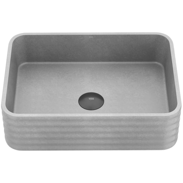 VIGO Cadman ConcretoStone 18-in Deep Grey Bathroom Sink/Basin with Rectangular Fluted Vessel N5