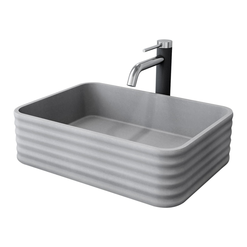 VIGO Cadman ConcretoStone Grey Bathroom Sink/Basin Set with Lexington Faucet and Rectangular Vessel S0