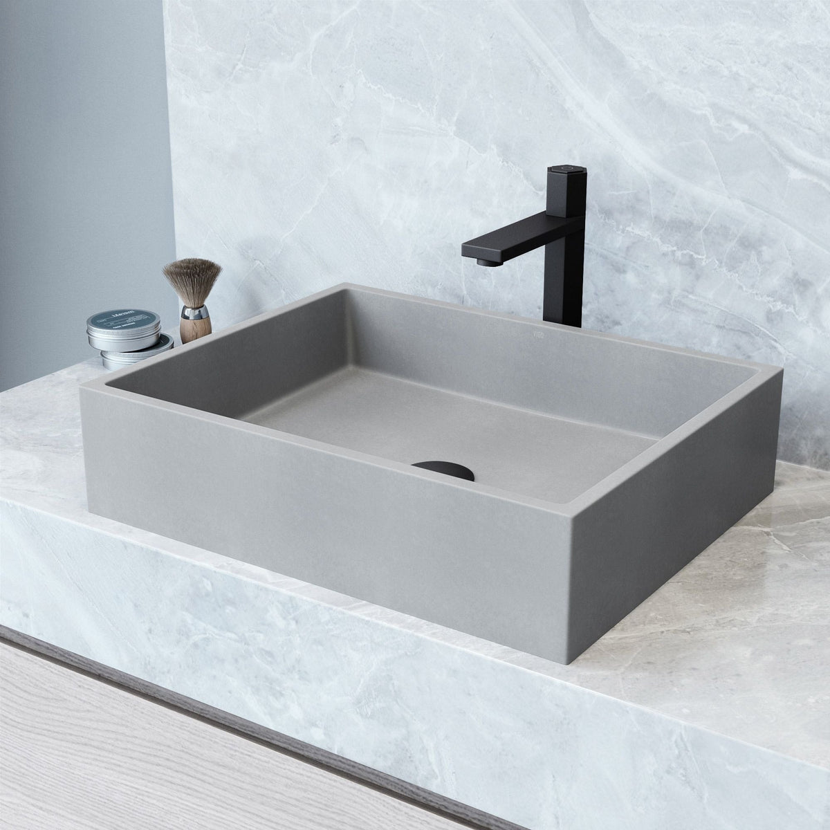 VIGO Coca Gothic ConcretoStone 19x15-in Deep Grey Bathroom Sink/Basin with Rectangular Vessel