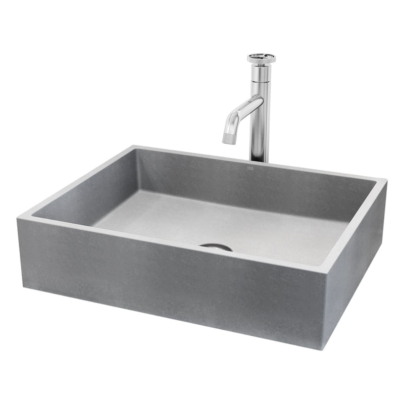 VIGO Coca Gothic ConcretoStone Grey Bathroom Sink/Basin Set with Cass Faucet and Rectangular Vessel Q4
