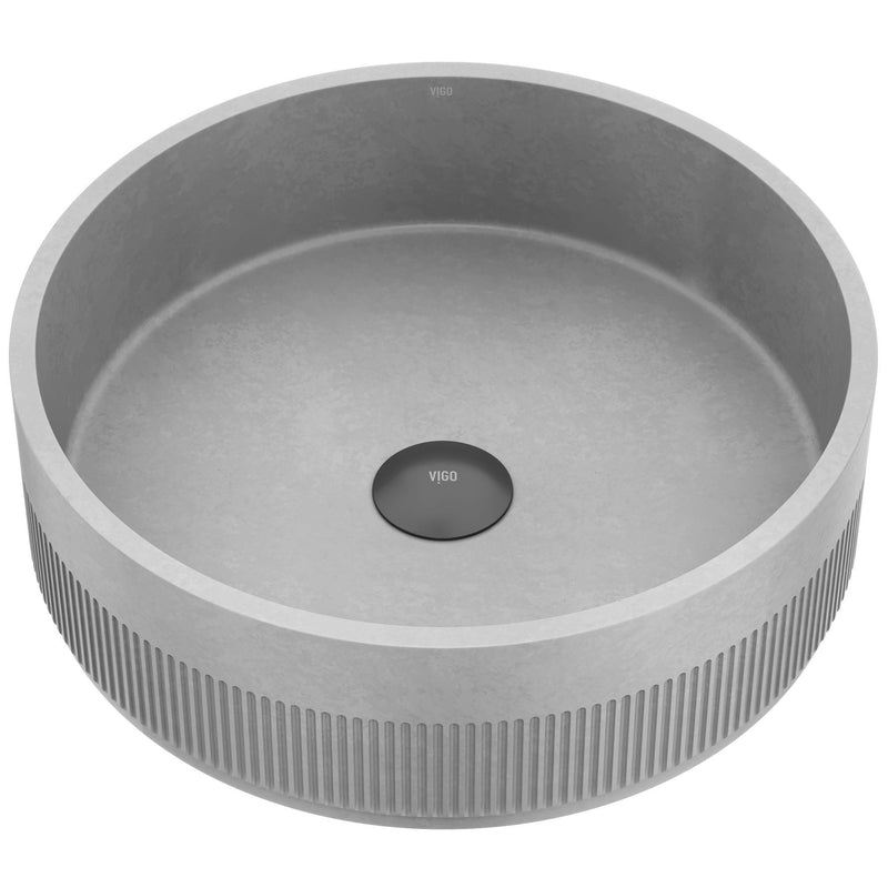 VIGO Cypress ConcretoStone 16-in Deep Grey Bathroom Sink/Basin with Round Fluted Vessel K1