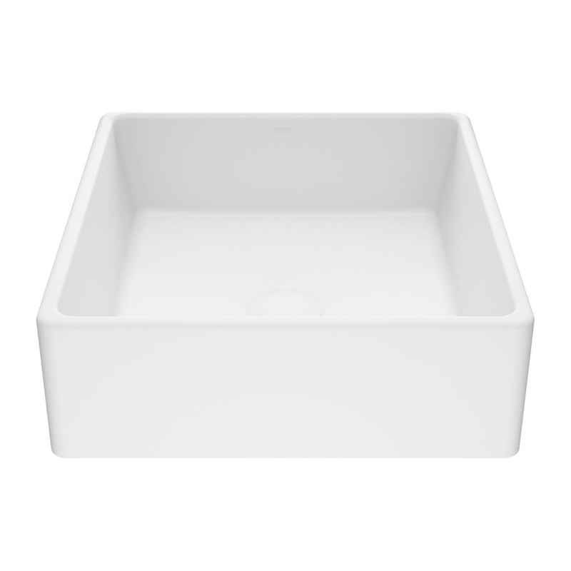 VIGO Dianthus Matte Stone Square Vessel Bathroom Sink, Above-Counter Installation, White E9