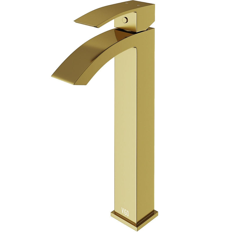 VIGO Duris Single Handle Vessel Sink Bathroom Faucet with Deck Plate, Matte BGold A1