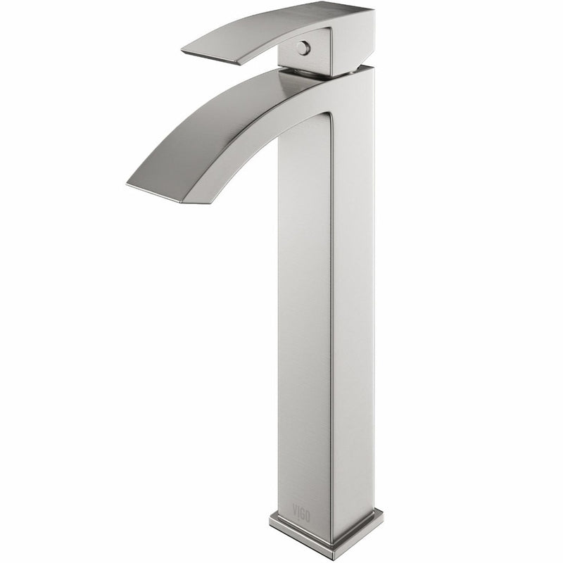 VIGO Duris Vessel Single Handle Vessel Sink Bathroom Faucet with Deck Plate, Brushed Nickel S5