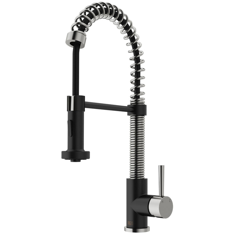VIGO Edison Single Handle Pull Down Kitchen Faucet, Stainless Steel/Matte Black J3