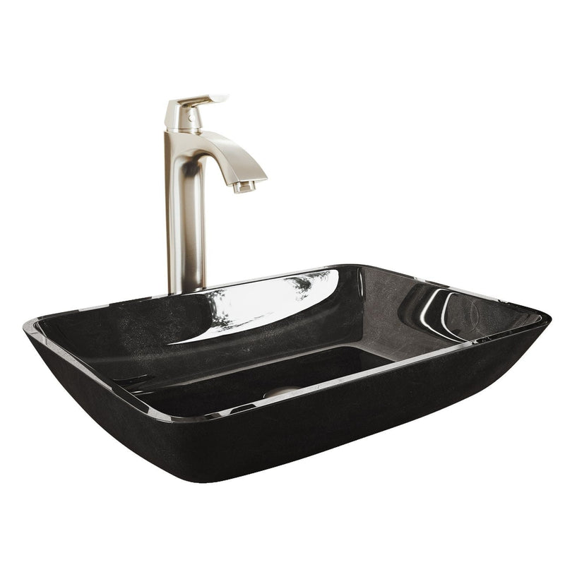VIGO Glass Grey Onyx Bathroom Sink/Basin Set with Linus Faucet and Rectangular Vessel E1