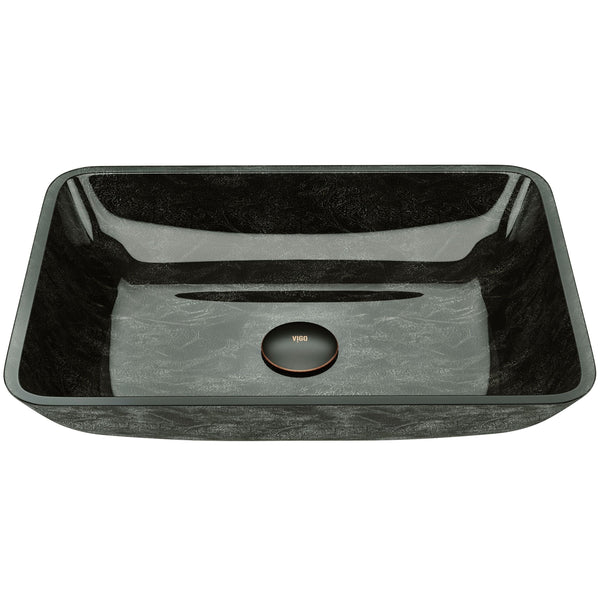 VIGO Glass Rectangular Vessel Bathroom Sink/Basin, Grey Onyx G7