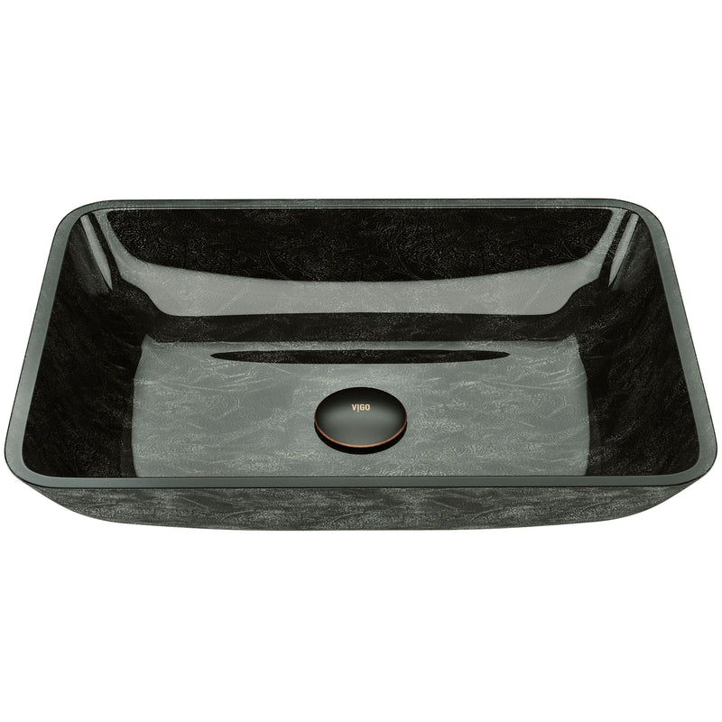 VIGO Glass Rectangular Vessel Bathroom Sink/Basin, Grey Onyx G7