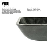 VIGO Glass Rectangular Vessel Bathroom Sink/Basin, Grey Onyx