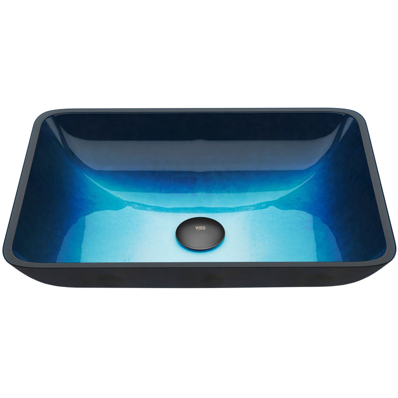 VIGO Glass Rectangular Vessel Bathroom Sink/Basin, Turquoise O4