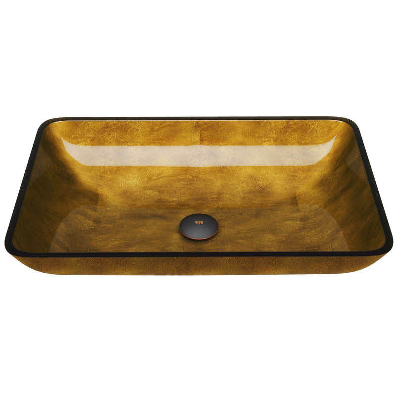 VIGO Glass Rectangular Vessel Bathroom Sink/Basin with Rounded Edges & Deep Bowl, Copper F1