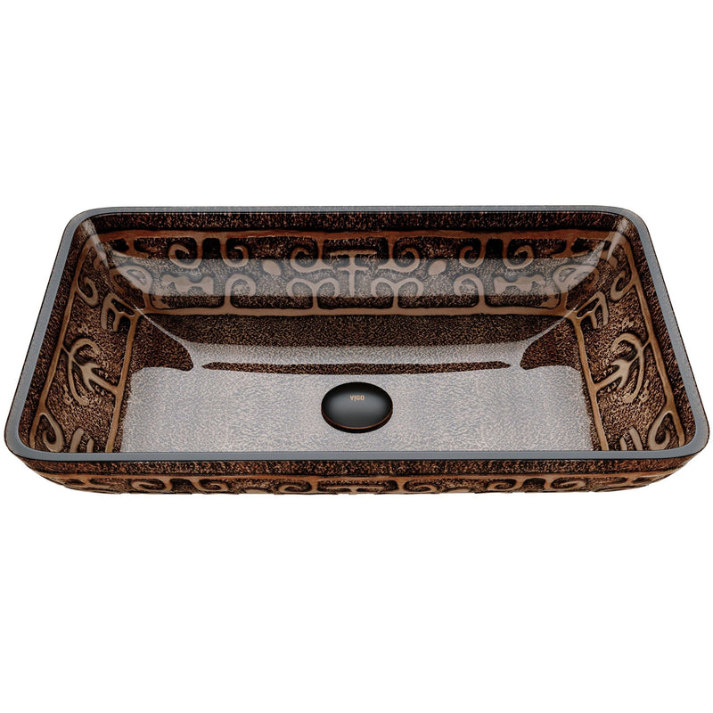 VIGO Glass Rectangular Vessel Bathroom Sink/Basin with Rounded Edges & Deep Bowl, Gold A0