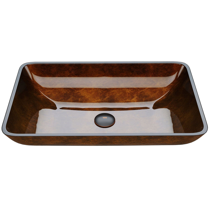 VIGO Glass Rectangular Vessel Bathroom Sink/Basin with Rounded Edges & Deep Bowl, Russet H3