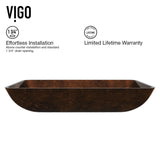 VIGO Glass Rectangular Vessel Bathroom Sink/Basin with Rounded Edges & Deep Bowl, Russet
