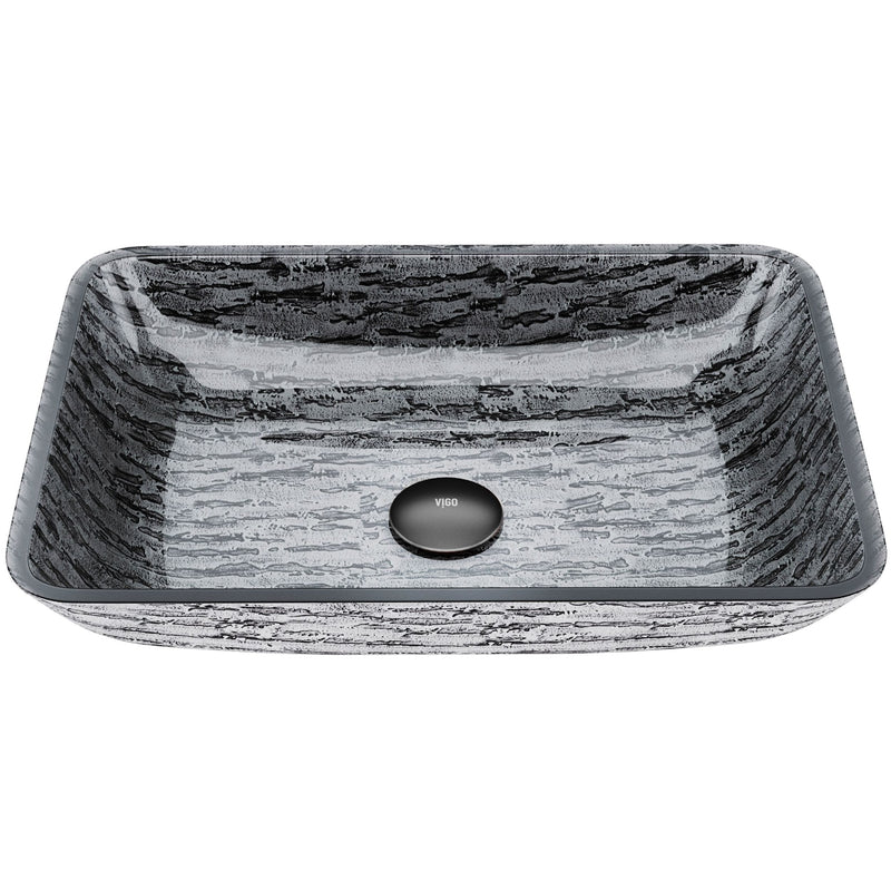 VIGO Glass Rectangular Vessel Bathroom Sink/Basin with Rounded Edges & Deep Bowl, Titanium L3