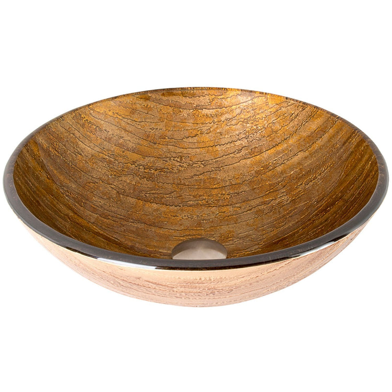 VIGO Glass Round Vessel Bathroom Sink/Basin with Rounded Edges & Deep Bowl, Amber Sunset H7