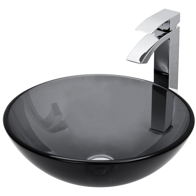 VIGO Glass Sheer Black Bathroom Sink/Basin Set with Duris Faucet and Round Vessel G2