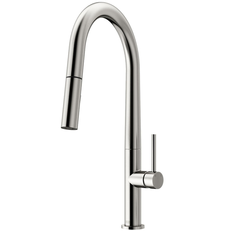 VIGO Greenwich Single Handle Pull Down Sprayer Kitchen Faucet with Deck Plate, Stainless Steel A1