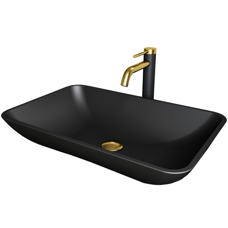 VIGO Hadyn MatteShell Matte Black Bathroom Sink/Basin Set with Lexington Faucet and Rectangular Vessel T8