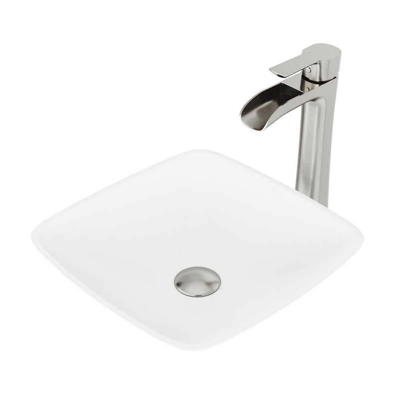 VIGO Hyacinth MatteStone White Bathroom Sink/Basin Set with Niko Faucet and Square Composite Vessel D0