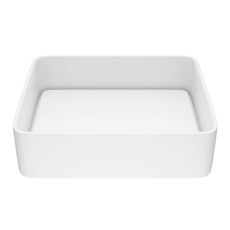 VIGO Jasmine MatteStone 18x15-in Deep White Bathroom Sink/Basin with Rectangular Vessel L4