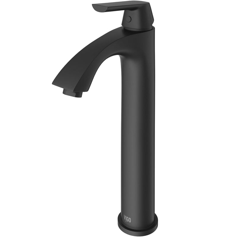VIGO Linus Single Handle Vessel Single Hole Bathroom Sink Faucet, Matte Black, V1