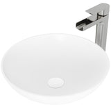 VIGO Lotus MatteStone Round White Composite Bathroom Sink/Basin Set with Amada Faucet and Pop-Up Drain