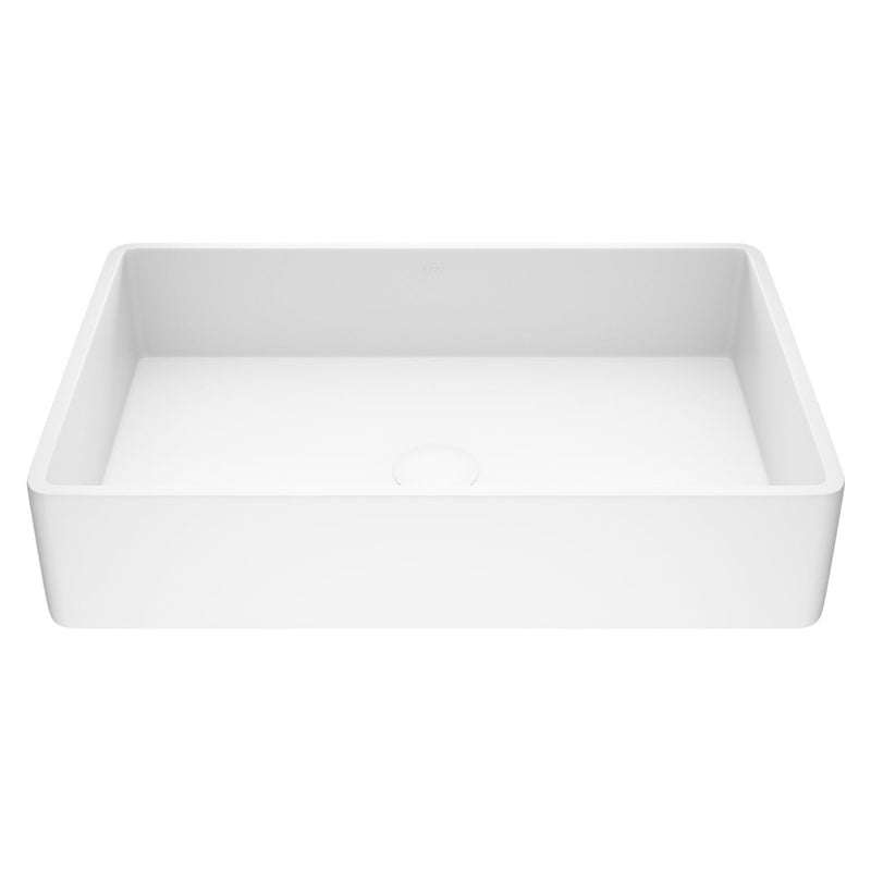 VIGO Magnolia Matte Stone Vessel Bathroom Sink/Basin with Deep Bowl, White D6
