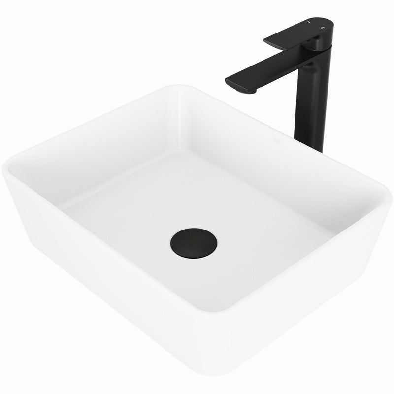 VIGO Marigold MatteStone Matte White Bathroom Sink/Basin Set with Norfolk Faucet and Rectangular Composite Vessel F5