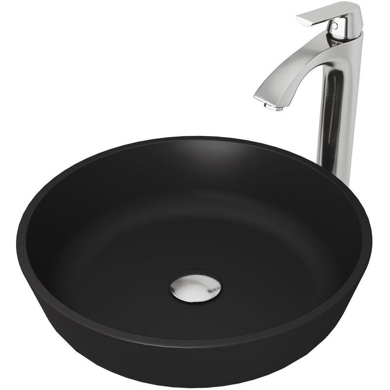 VIGO Modus MatteShell Matte Black Bathroom Sink/Basin Set with Linus Faucet and Round Glass Vessel J5