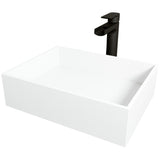 VIGO Montauk MatteStone White Bathroom Sink/Basin Set with Amada Faucet and Rectangular Composite Vessel