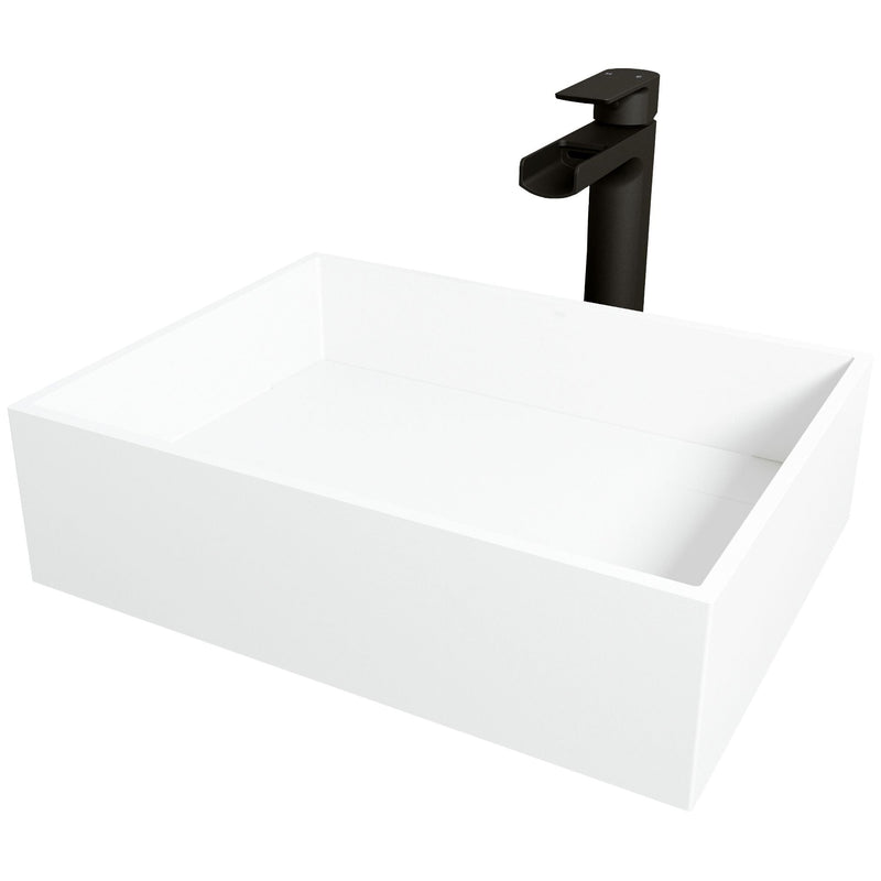 VIGO Montauk MatteStone White Bathroom Sink/Basin Set with Amada Faucet and Rectangular Composite Vessel X5