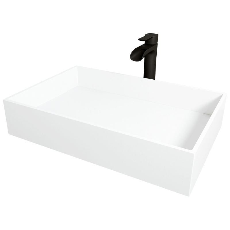 VIGO Montauk MatteStone White Bathroom Sink/Basin Set with Niko Faucet and Rectangular Composite Vessel Y1