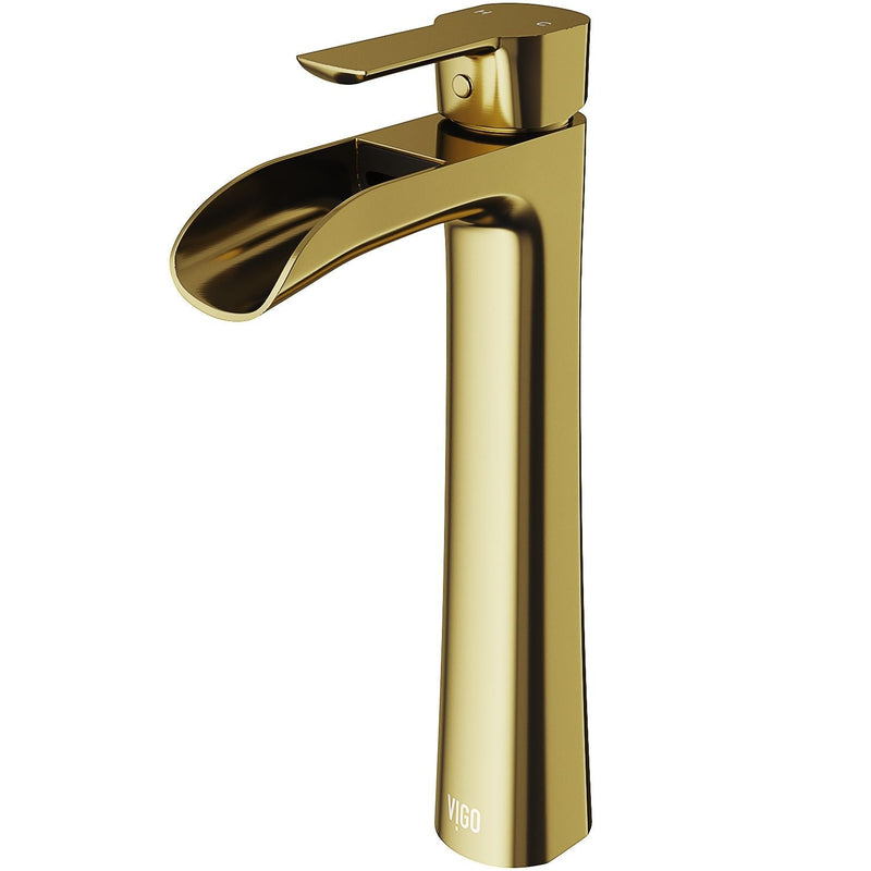 VIGO Niko Single Handle Single-Hole Bathroom Vessel Faucet in Matte Brushed Gold P8