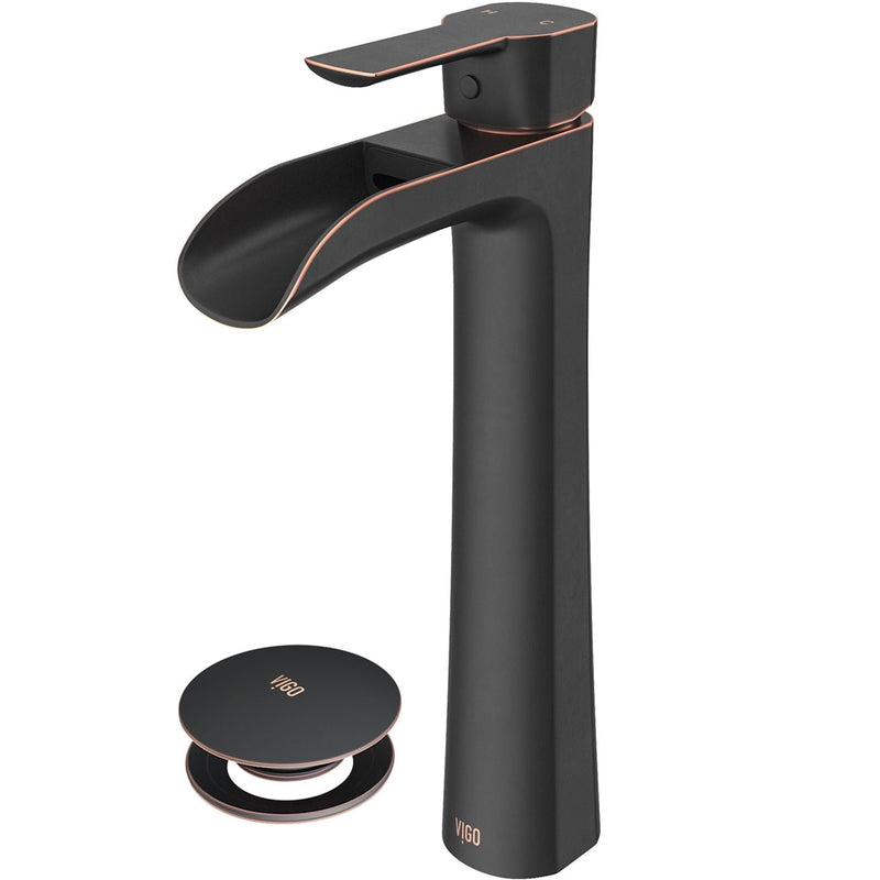 VIGO Niko Single Handle Vessel Single Hole Bathroom Sink Faucet with Pop-up Drain, Antique Rubbed Bronze F7