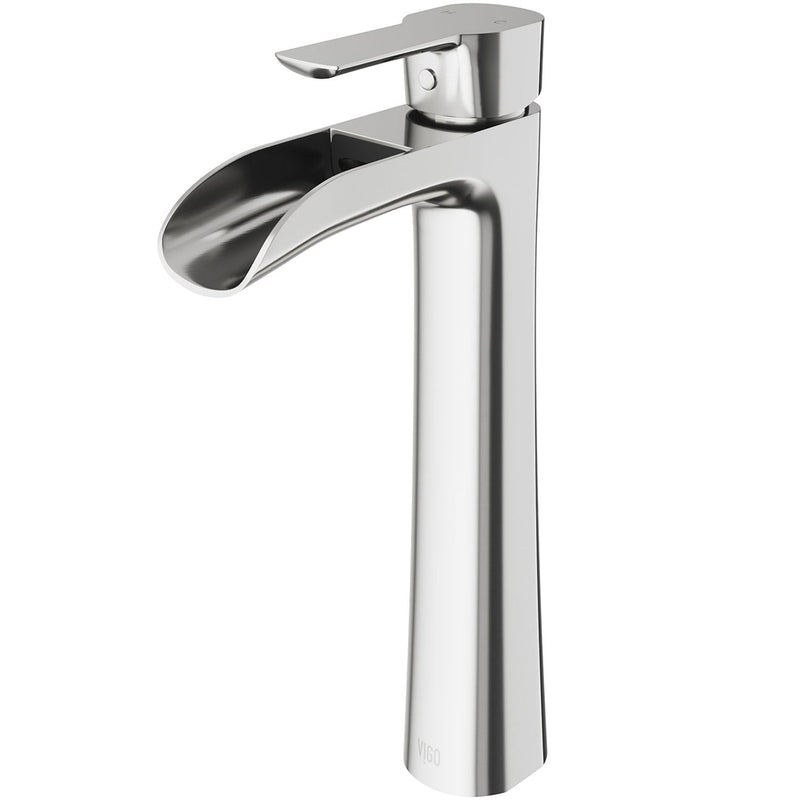 VIGO Niko Single Handle Vessel Sink Bathroom Faucet with Deck Plate, Brushed Nickel V3