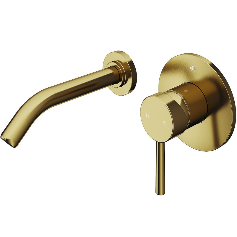 VIGO Olus Wall Mount Single Lever Bathroom Sink Faucet, WaterSense Certified, Matte BGold F1