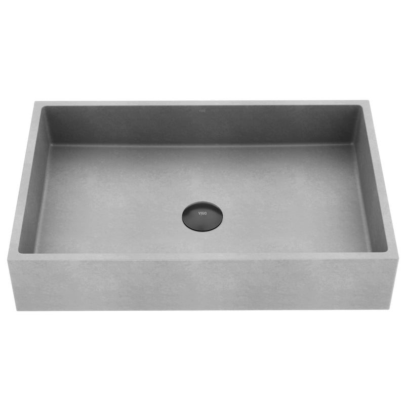 VIGO Orvieto Gothic ConcretoStone 24x15-in Deep Grey Bathroom Sink/Basin with Rectangular Vessel O5