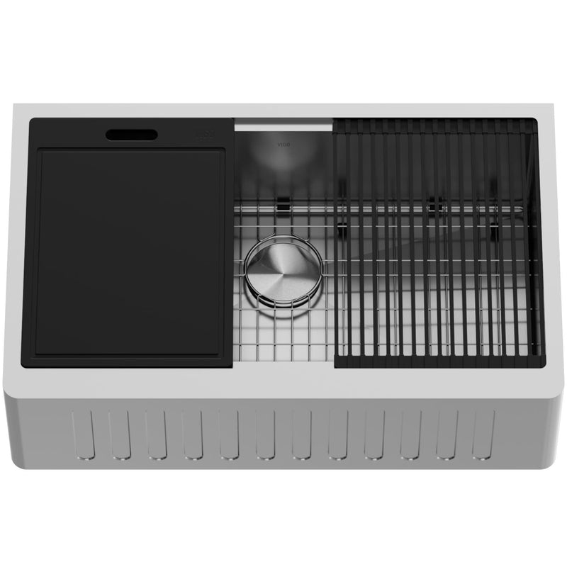 VIGO Oxford 1-Bowl Stainless Steel Apron Front Farmhouse Kitchen Sink with Accessories, 33-in G3