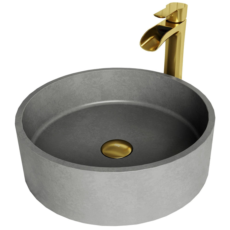 VIGO Palermo Gothic ConcretoStone Ash Grey Bathroom Sink/Basin Set with Niko Faucet and Round Vessel O2