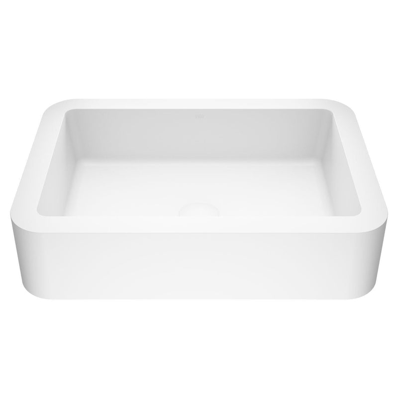 VIGO Petunia Matte Stone Rectangular Composite Vessel Bathroom Sink/Basin with Rounded Edges & Deep Bowl, White A8