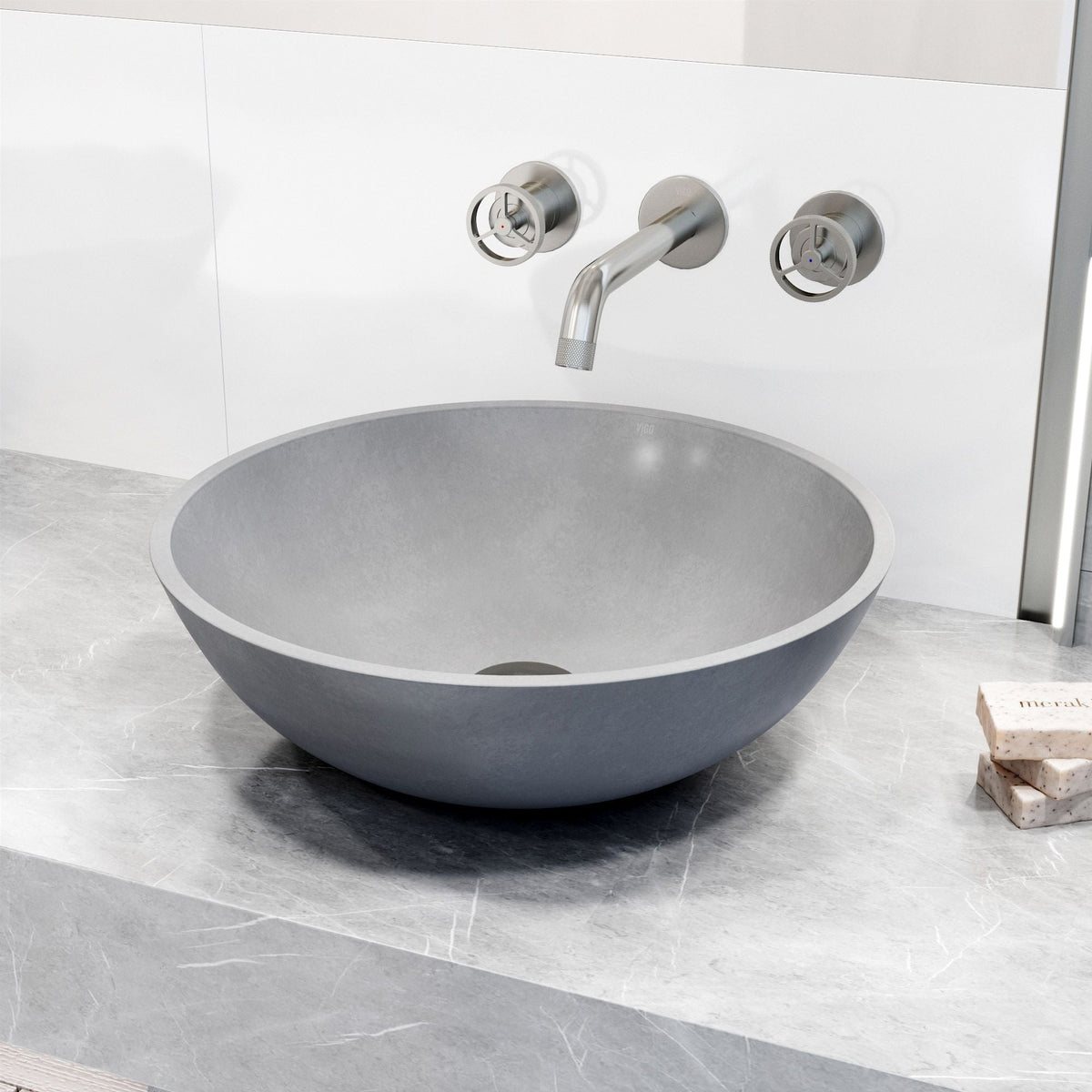 VIGO Ravenna Gothic ConcretoStone 16x16-in Deep Grey Bathroom Sink/Basin with Round Vessel