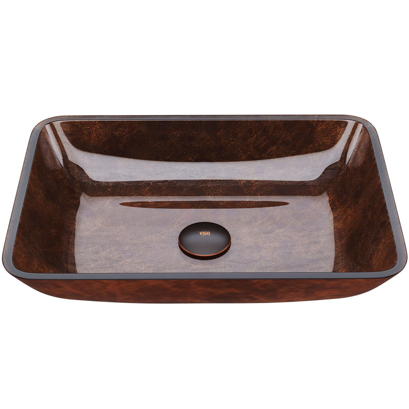VIGO Rectangular Glass Vessel Bathroom Sink/Basin with Deep Bowl, Russet D8