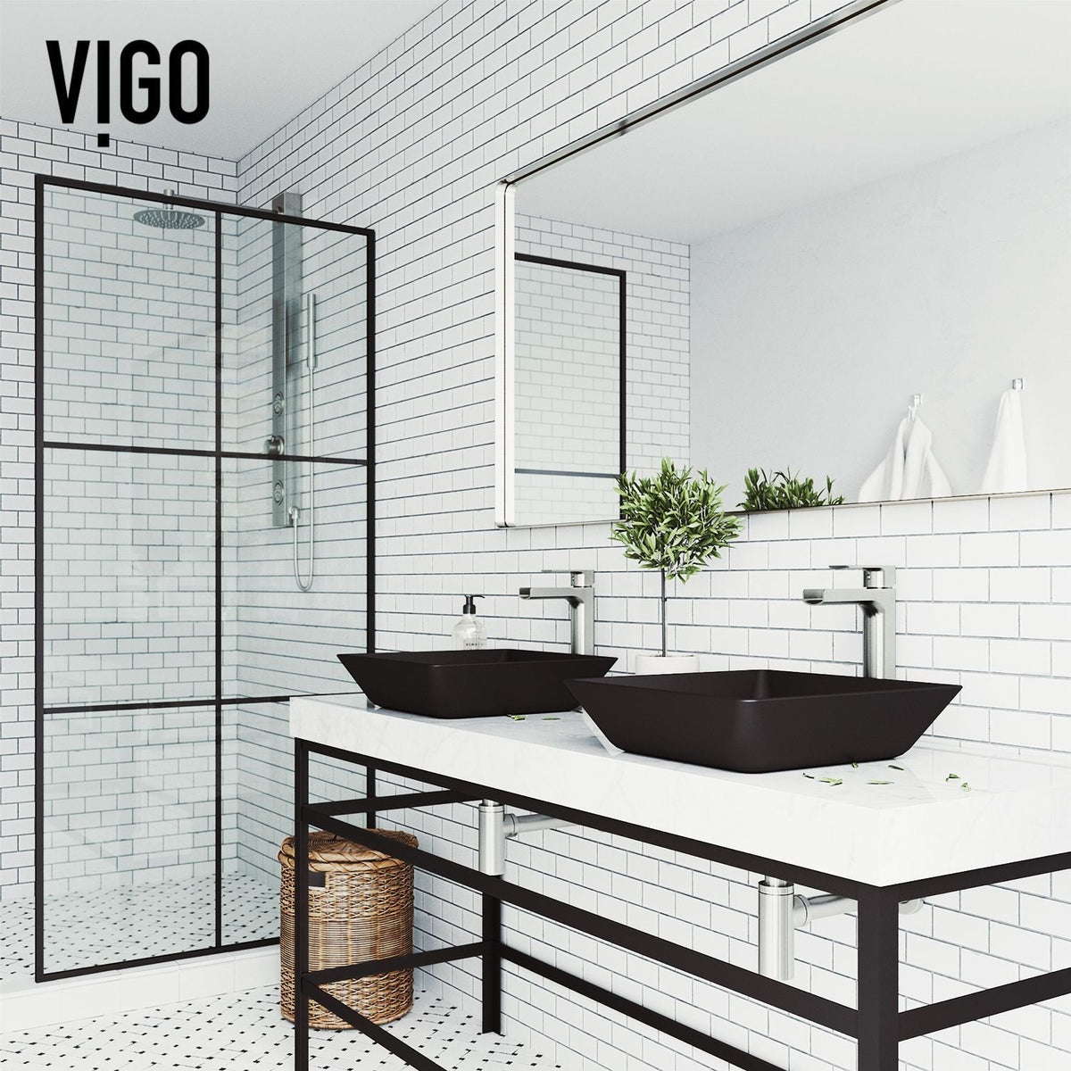 VIGO Roma Glass Square Vessel Bathroom Sink/Basin with Rounded Edges & Deep Bowl, Black