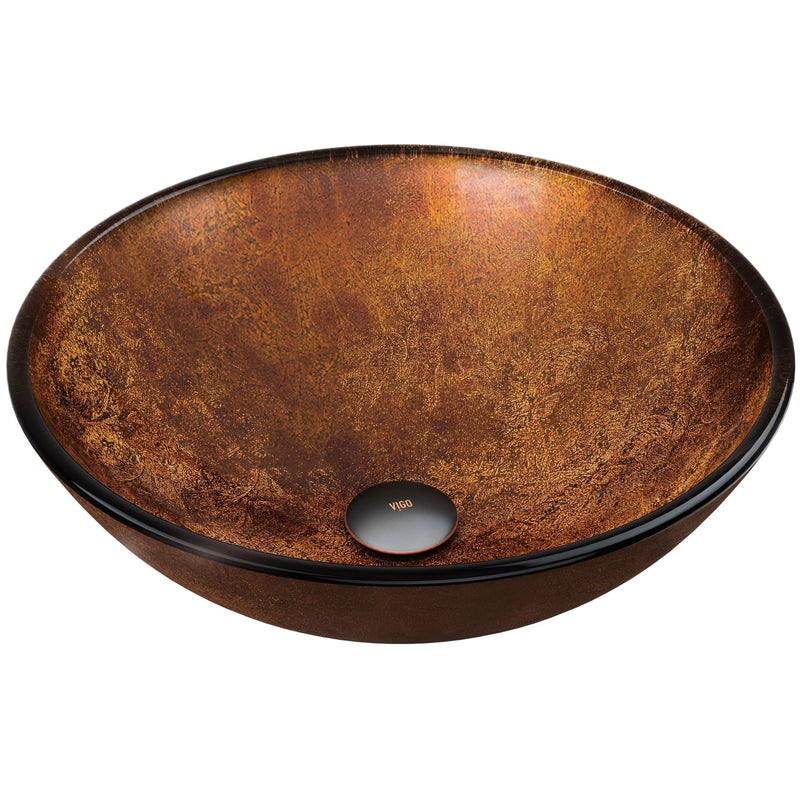 VIGO Round Glass Vessel Bathroom Sink/Basin with Deep Bowl, Russet K6