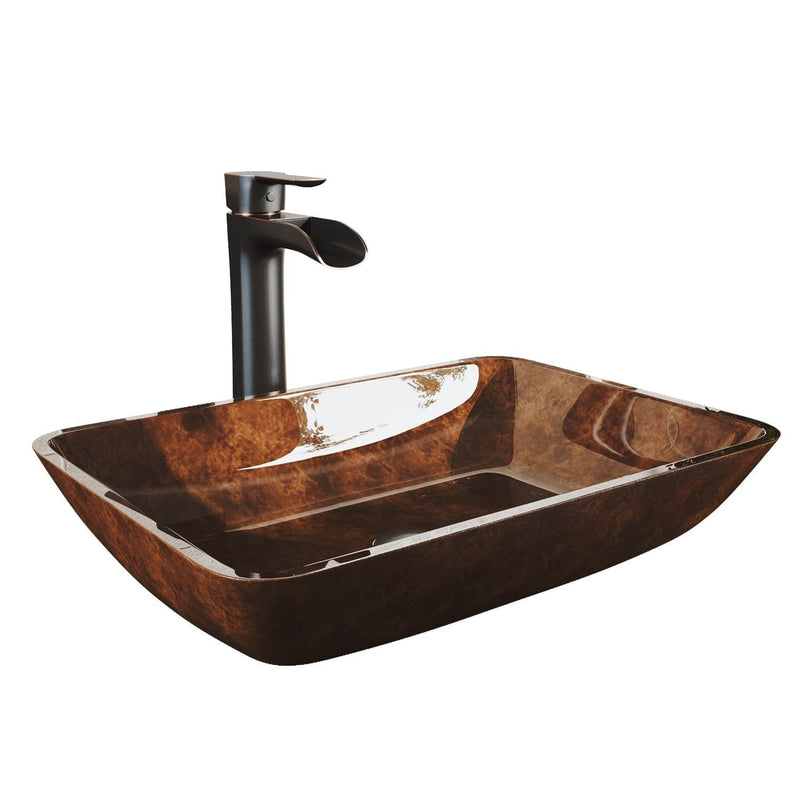 VIGO Russet Glass 18-in Red/Brown Bathroom Sink/Basin Set with Niko Faucet and Rectangular Vessel B8
