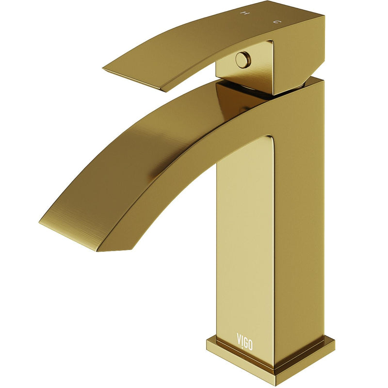VIGO Satro Single Handle Single Hole Bathroom Sink Faucet, WaterSense Certified, Matte Gold H5