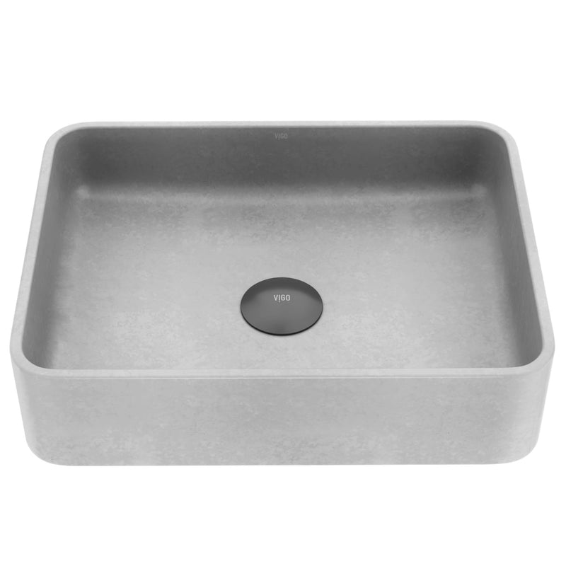 VIGO Segovia Gothic ConcretoStone 16x12-in Deep Grey Bathroom Sink/Basin with Rectangular Vessel M9